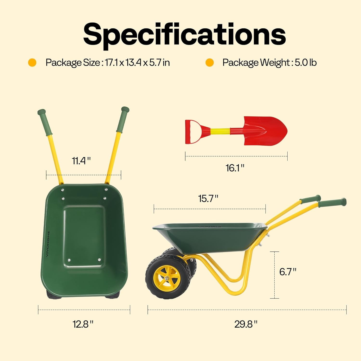 SPECSTAR Kids Wheelbarrow Children Garden Cart with Toddler Gardening Tool Set Child Wheel Barrel Outdoor Indoor Toys Gift Green