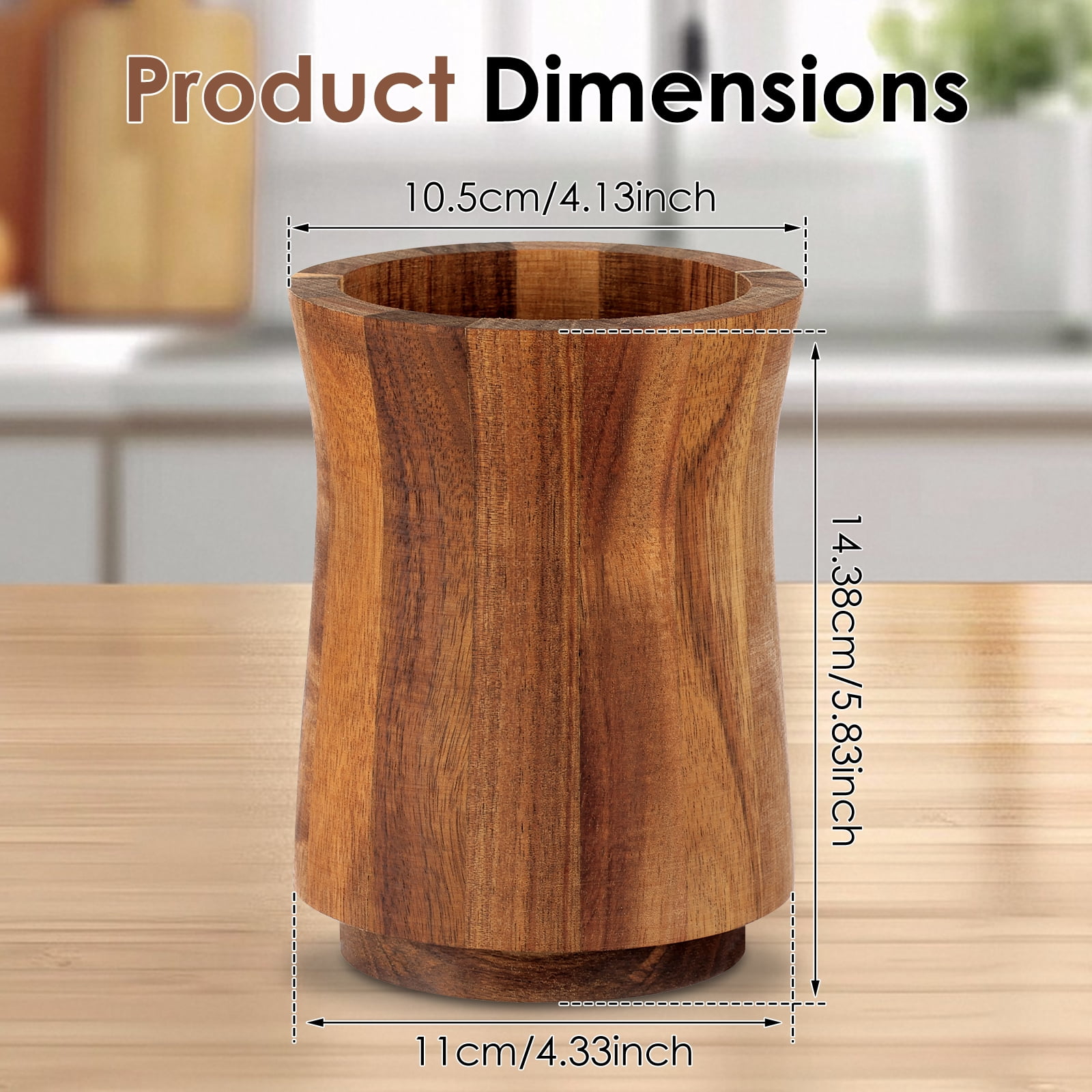 NUAHRHY 5.83" Utensil Holder, 360° Rotating Cooking Utensil Crock for Countertop, Acacia Wood Cooking Tool Organizer for Kitchen Counter Spatula Storage, Natural Kitchen Decor