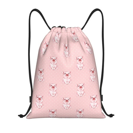 Zufioo Pig Polka Dot Sports Cinch Sack Gym String Bags Machine Washable Heavy Duty String Backpack for Men Women-Small