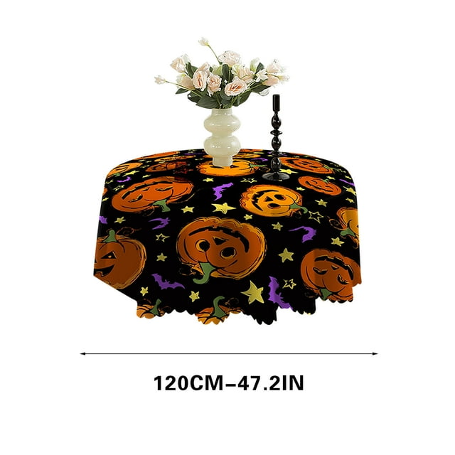 Nappe Circulaire d'Halloween Diamètre 120 cm Tissu Imprimé Numérique Résistant à l'Huile pour Tables à Manger et Tables Basses