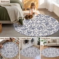 thumbnail image 6 of Blue Floral Leaf Large Area Rugs for Bedroom Living Room, Soft Non Slip Carpet Bedside Rug, Retro Farmhouse Plant Tree Branch Round Floor Cover Kitchen Accent Rug 8' for Dining Room/Office, 6 of 9