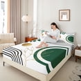 thumbnail image 4 of Castle Fairy Black Green Stripes Full Size Sheets,Minimalism Vintage Geometric Bed Sheets, 4 of 7