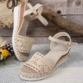 thumbnail image 5 of Women's Lightweight Crochet Lace Sandals, Adjustable Buckle Espadrille Wedge Heels, Open Toe Casual Summer Chunky Shoes for All-Day Comfort Beige 7.5, 5 of 9