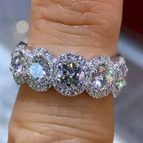 Real Moissanite 2.50Ct Round Cut Eternity Band Ring 14K White Gold Plated Silver