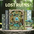 thumbnail image 3 of MOJINO Book Nook Kits for Adults - DIY Miniature House 3D Puzzle Doll house Bookends with Sensor LED Light for Adults and Teens, Bookshelf Insert Decor Gifts for Family, Friends(Lost Ruins), 3 of 5