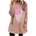 thumbnail image 2 of Jsaierl T-Shirts Cancer du Sein pour Femmes Hiver Longs Hauts en Polaire Duveteuse Mode Graphique Blouses Chaudes Manches Longues Col Rond Pull avec Poches, 2 of 4