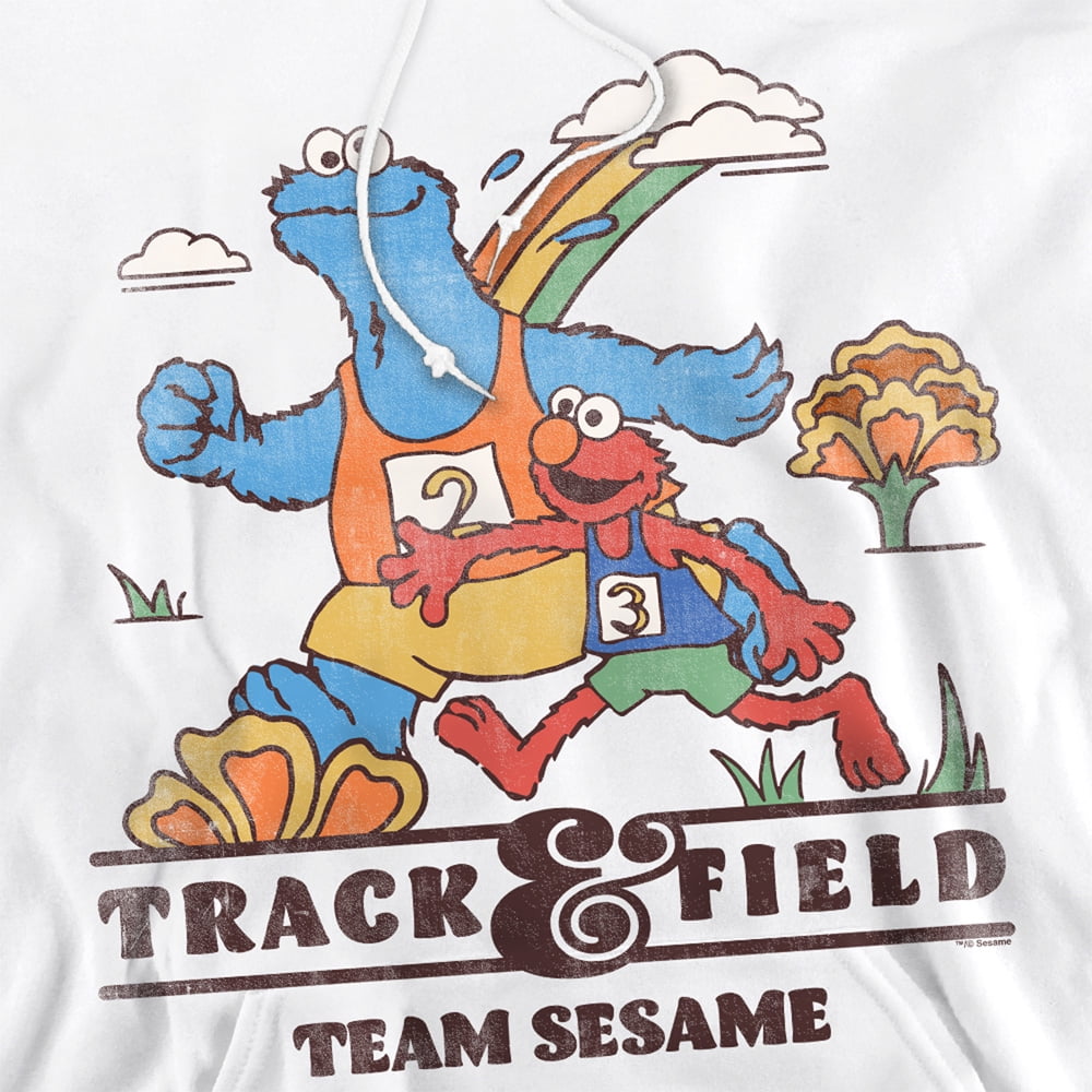 Sesame Street Track & Field Adult Pull-Over Hoodie, White, Medium