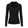 thumbnail image 6 of ClodeEU Women's Collared V Neck Ribbed Long Sleeve Sweater,Casual Slim Fit Knit Pullover Top Black,Women's Plus L, 6 of 6