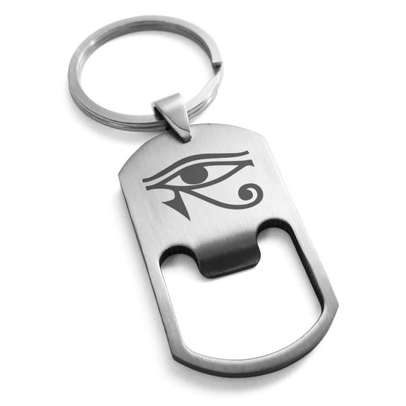 Tioneer Stainless Steel Egyptian Eye of Horus Engraved Bottle Opener Dog Tag Keychain Keyring Premier