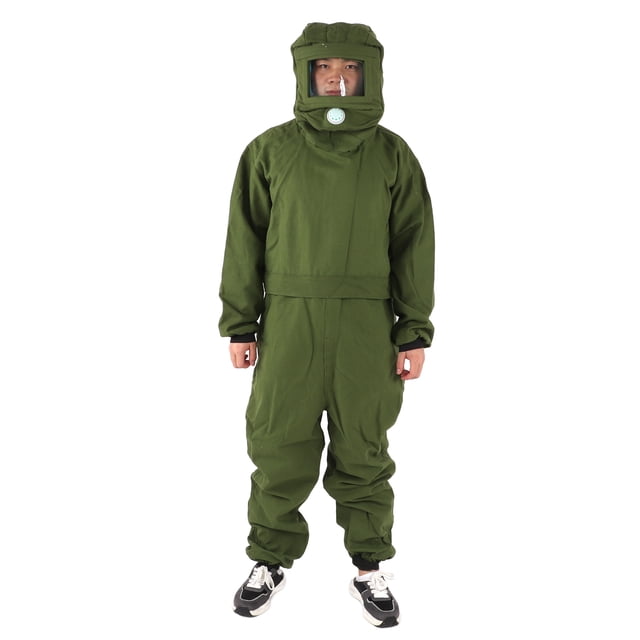 Sand Blasting Suit, Full Protection Easy Cleaning Army Green Work Protection Suit Anti Dust Anti Splash for Steel Structure for Removing Residues