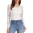 thumbnail image 1 of INSPIRAR CHIC Blusas de Encaje Floral Semitransparentes de Manga Larga con Volantes para Mujeres L Blanco Marfil, 1 of 6