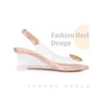 thumbnail image 3 of BLISSFUL STEP Rhinestone Clear Wedge Heel Sandals for Women Rose Gold 9, 3 of 6