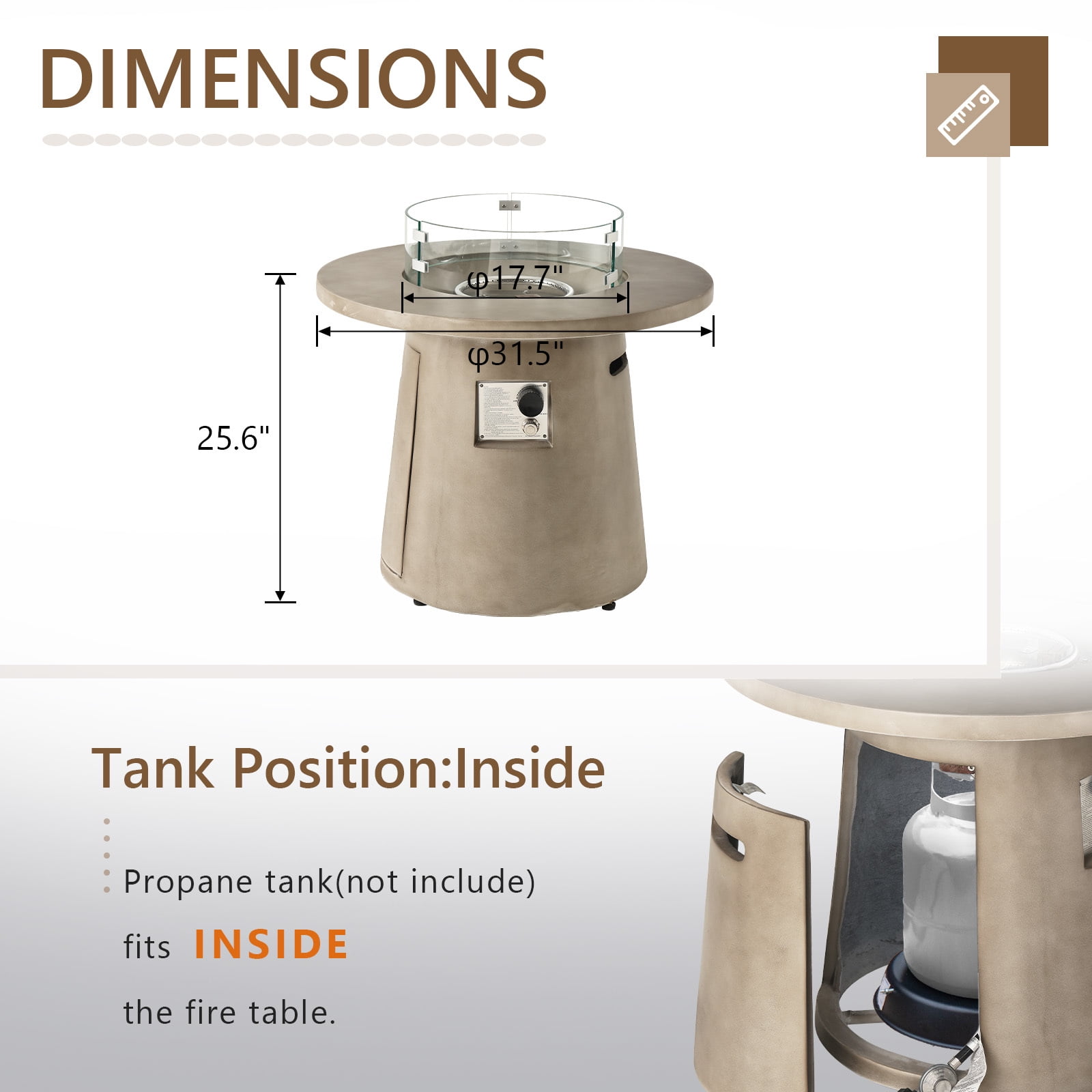 VENTOPYR 31.5-Inch Round Propane Fire Pit, Magnesium Oxide Table, 40,000 BTU Burner, Lava Rocks Included