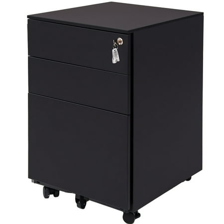 Merax Three Drawer File Cabinet Mobile Metal Lockable Rolling File Cabinet