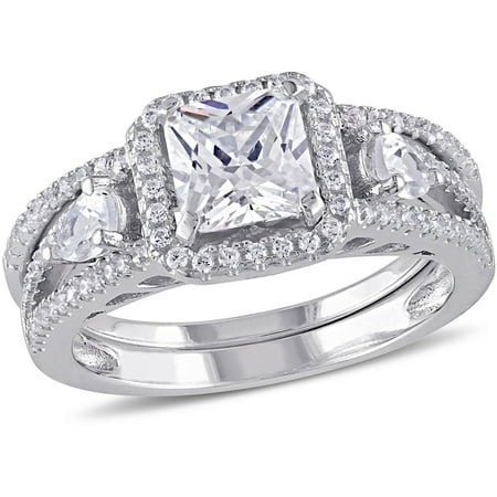 Miabella 3-1/5 Carat T.G.W. Cubic Zirconia Sterling Silver Halo Bridal Set