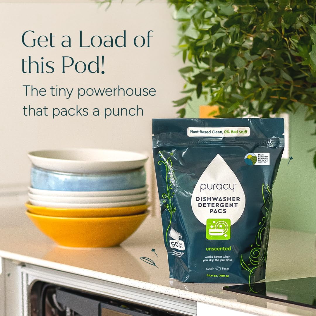 Dishwasher Pods, Dishwasher Detergent, Free & Clear Dish tabs - Enzyme-Powered, Spot & Residue Free - TikTok Trend Items, Must Haves from TikTok Made Me Buy It (Free & Clear, 50 Count)