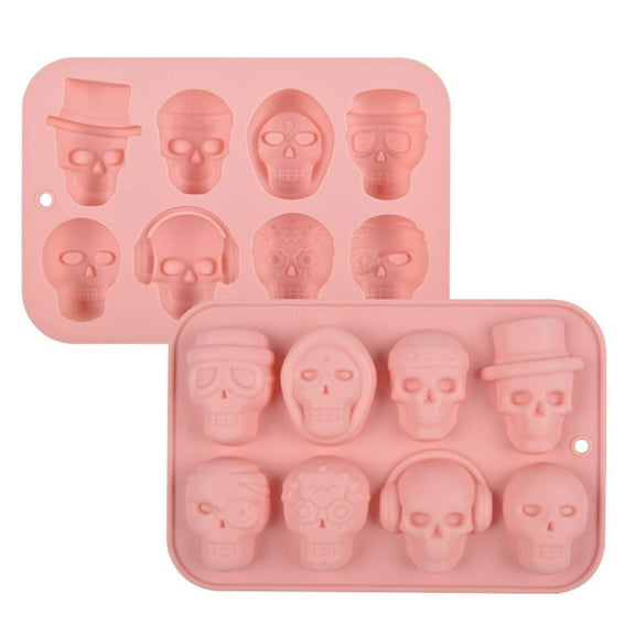 NSESSHome 8 Cavity Skull Chocolate Molds Silicone Skull Candy Mold for Jelly Crayon Resin, for Baking Whiskey Cocktail Pudding Resin, Ideal Gift for Halloween Party