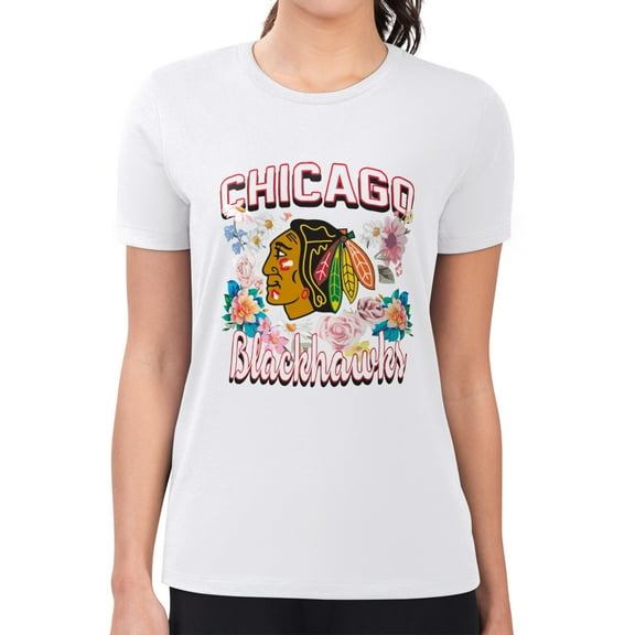 Women's G-III 4Her by Carl Banks White Chicago Blackhawks Super-Slim Fit Lightweight Flower Logo T-Shirt