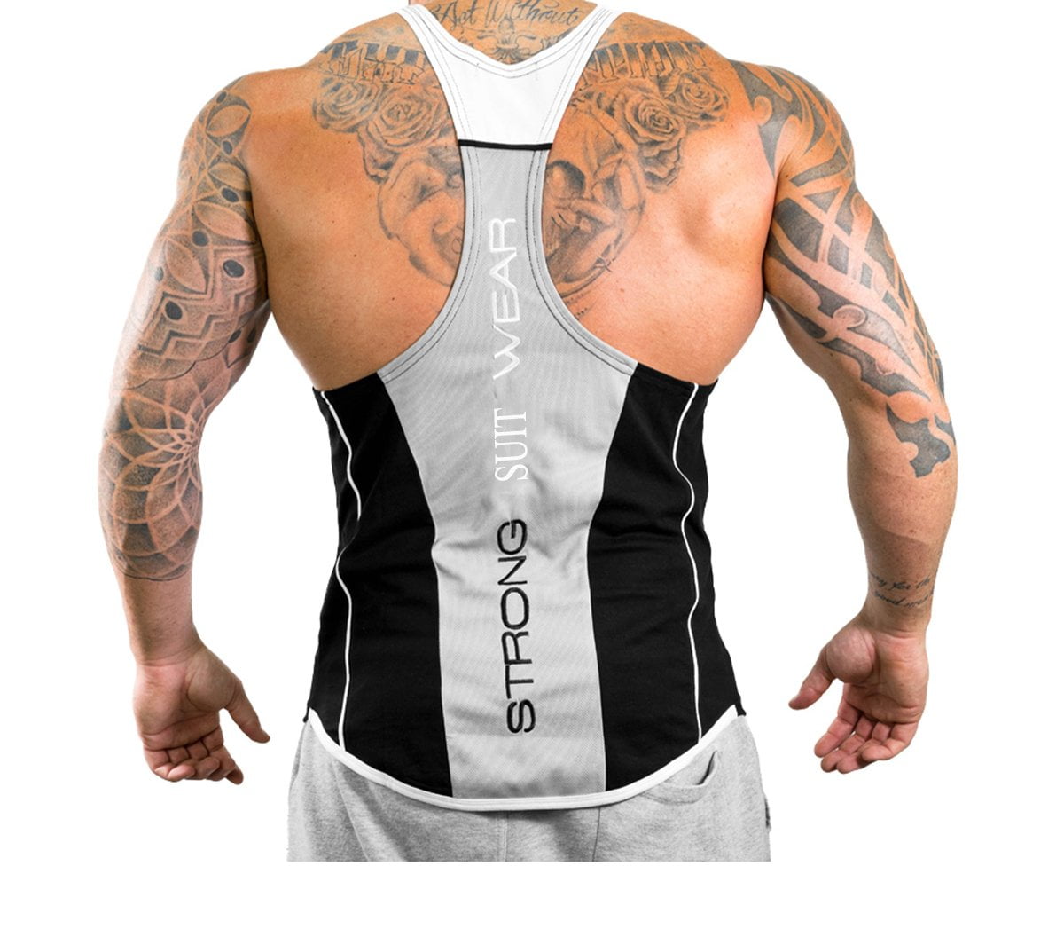 GuliriFei Men's Stringer Muscle Bodybuilding Shirt Tank Top,Black White ...