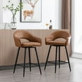 thumbnail image 3 of 27" Modern Swivel Bar Stools Set of 2, PU Upholstered Counter Height Stools with Metal Legs, Hollow Curved Backrest for Kitchen Island, Home Bar, Bistro, Brown, 3 of 8