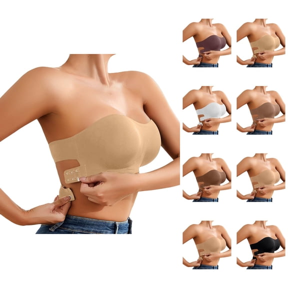 Strapless Bras for Women Side Closure Non Slip Wireless Push Up Bralettes Bandeau Bra Tube Top