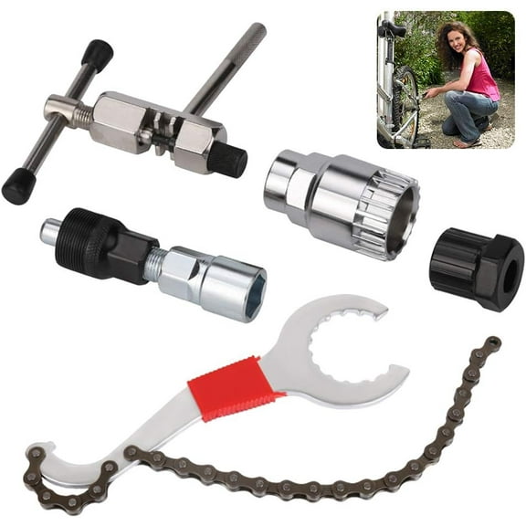 Bicycle Tool Kit, Bike Chain Whip and Sprocket Remover, High-Quality Alloy Steel Multi-Function Tool Set for Freewheel Removal and Cassette Lockring Adjustment, Ergonomic Handle
