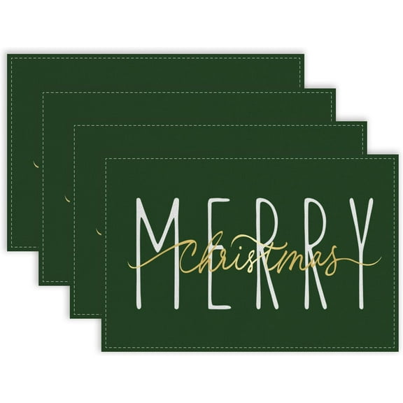 mubwai Merry Christmas Gold Placemats 12x18 Inch Set of 4 Xmas Winter Holiday Place Mats for Home Party Kitchen Dining Table Decorations