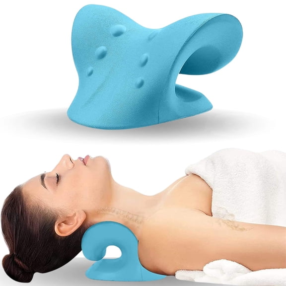 Cervical Traction Device, Neck Stretcher Cervical Traction for Muscle Relax, Neck Hump Corrector for TMJ Pain Relief, Shoulder Relaxer, Spine Corrector (Blue)