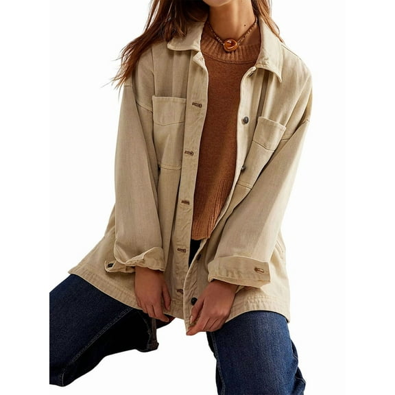 Women'S City Denim Jacket-Long Sleeve Oversized Boyfriend Style Jean Jacket with Button Up Front Cream White M