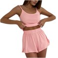 thumbnail image 3 of LOVZFMLL Workout Sets for Women Spaghetti Strap Tank Top and Shorts Two Piece Short Sets Hollow Athletic Running Matching Clothing Pink XL, 3 of 6