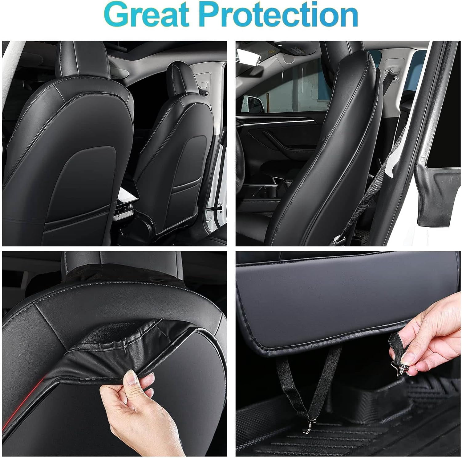 2PCS Leather Seat Back Kick Protector for Tesla Model Y/3/X/S (2020-2026) - Waterproof, Scratchproof Backseat Cover for Kids & Pets with Organizer Pocket | Easy to Clean | Dirt & Mud Protection