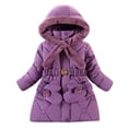 thumbnail image 2 of Puffer Jackets for Girls Fleece Lined Coats with Pockets Hooded Belt and Gloves Size 6-13 Teens Solid Long Sleeve Zip Up Thermal Warm Winter Jacket, 2 of 5