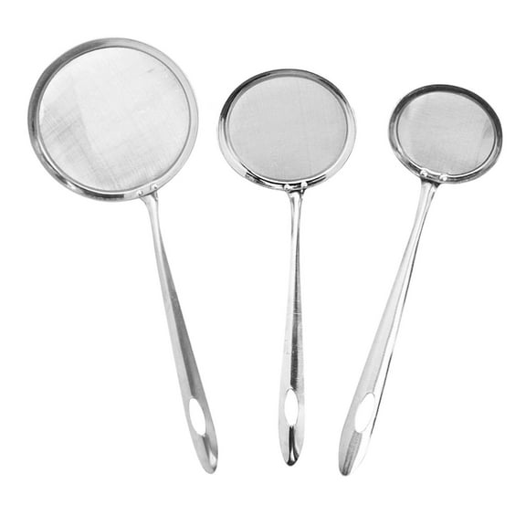 HWHCGZ 3Pcs Stainless Steel Fat Skimmer Spoon-Set of 3 Hot Pot Skimmer with Long Handle for Skimming, Cooking, Frying, Grease, Gravy and Foam Small Medium Large Silver