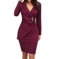 thumbnail image 2 of Robes d'Été pour Femmes Manches Formelles Robe Longue Décontractée Unie Col Rabattu Robe de Soleil Vin S, 2 of 5