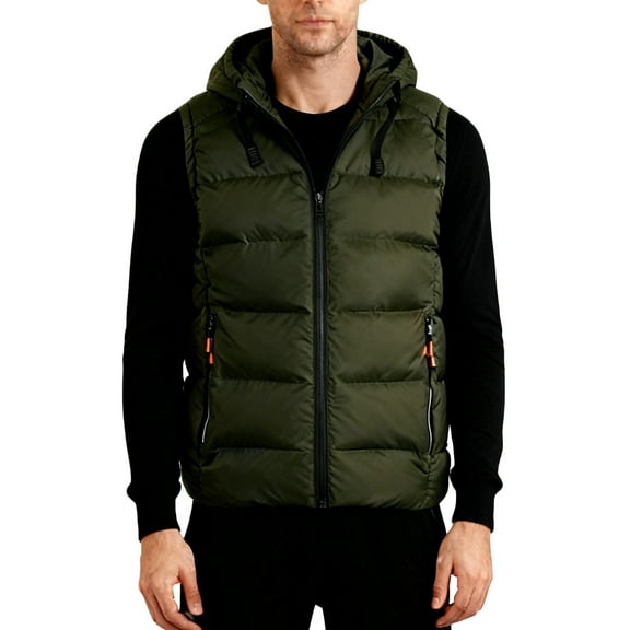 Busydd Mens Down Vest Solid Color Sleeveless Zipper Fleece Vest for Men Casual Oversized Hooded Mens Vests Outerwear with Pockets 3XL