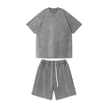 thumbnail image 2 of Zimjoy Men's Two Piece Summer Set Vintage Acid Wash Cotton Short Set Crew Neck Half Sleeve T-Shirts and Baggy Shorts Gray L, 2 of 7