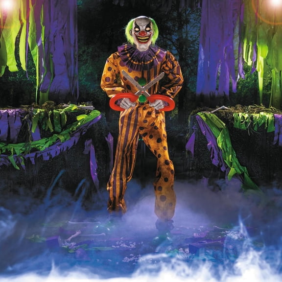 6 Ft. Animated Light-Up Yellow & Black Snippers the Clown Halloween Decoration