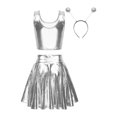 thumbnail image 2 of YONGHS Women's Alien Set Cheer Leader Outfit Metallic Crop Tank Top with Ruffle Skirt Hair Hoop Silver L, 2 of 7