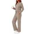 thumbnail image 3 of Weekease Woman Pajamas Set Henley Neck Long Sleeve Tops Drawstring Pants Two Piece Outfit Loungewear with Pockets, 3 of 7