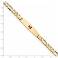 thumbnail image 3 of Primal Gold 14 Karat Yellow Gold Medical Soft Diamond Shape Red Enamel Figaro ID Bracelet, 3 of 3