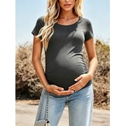 Womens Short Sleeve Maternity Shirt Side Ruched Pregnancy Tunic T-Shirt 3-Pack