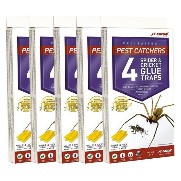 J T Eaton 076706844002 Spider and Cricket Glue Trap Pack of 5, White Box
