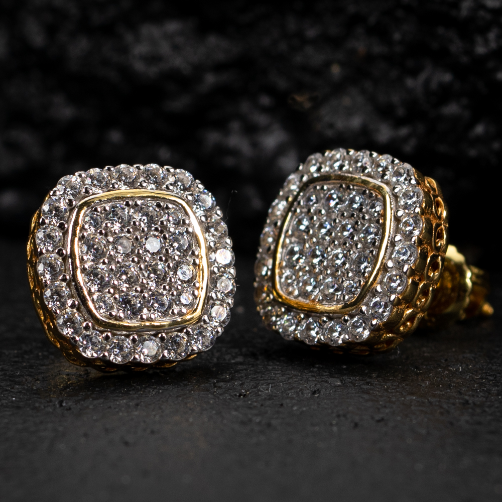 Men's Hip Hop Sterling Silver Iced Cz Flower Set Cluster Stud Screw Back Earrings