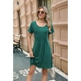 thumbnail image 5 of Womens Pleated Front Summer Dresses Casual Short Sleeve T Shirts Dress with Pockets Vacation Beach Cover Up Dark Green M, 5 of 7