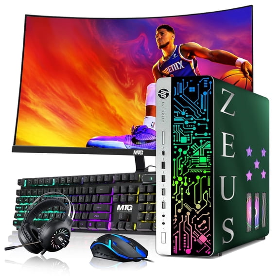 Restored HP G3 Desktop RGB Computer PC Intel Core i5 Processor 16GB DDR4,1TB SSD,GTX 1050 Ti,24 Inch Curved Monitor,Gaming Keyboard Mouse,RGB Headphone,Windows 11 Pro,Green