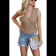 thumbnail image 1 of Suéter Corto para Mujer, Chaleco con Cuello en V y Botones, Estilo Y2K, Tejido de Punto, Moderno, Sin Mangas, Grueso, para Verano. Caqui XL, 1 of 9
