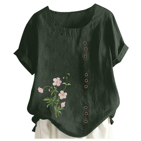 

JDEFEG Lace Layering Camisole Women s Printed Round Neck Raglan Sleeve Hem Slit Loose Short Sleeve Button Decoration Shirt Plus Size Printed Scrub Tops for Women Polyester Army Green S