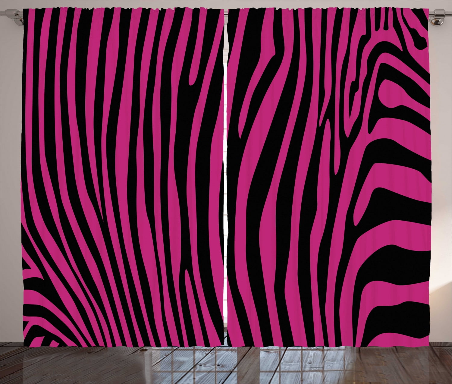 Pink Zebra Curtains 2 Panels Set, Stylish African Animal Wilderness