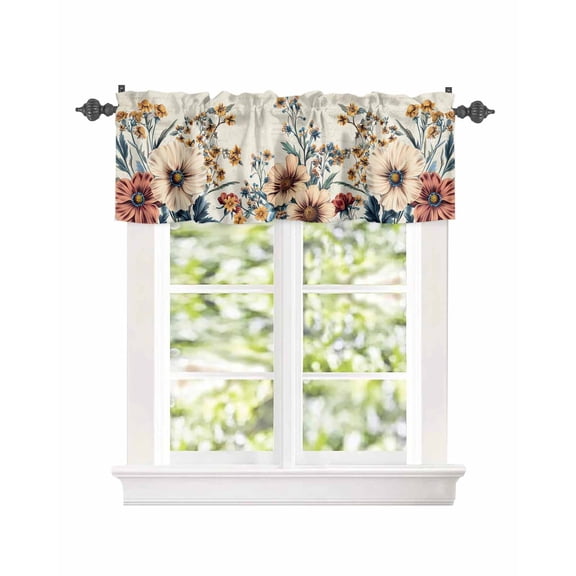 Window Valance for Kitchen,American Country Butterflies Flowers on Retro Rod Pocket Curtain Valances Short Curtains Drapes Panel,Colorful Floral Window Treatment Topper for Bedroom,54x18IN