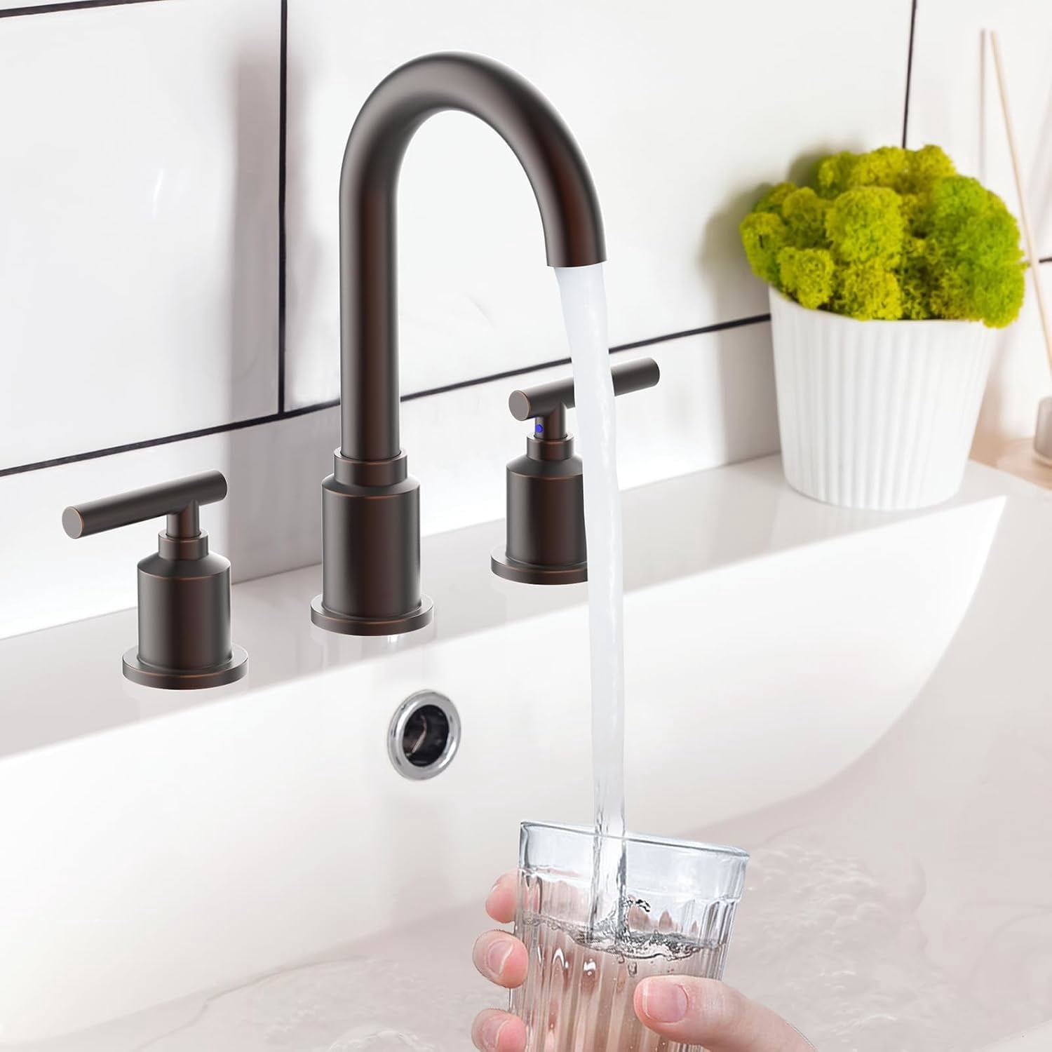 AOILE Widespread Bathroom Faucet - 8-Inch 3-Hole Sink Faucet with Stainless Steel Pop-Up Drain